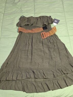 Iz Byer Olive Green Strapless High-Low Smocked Dress